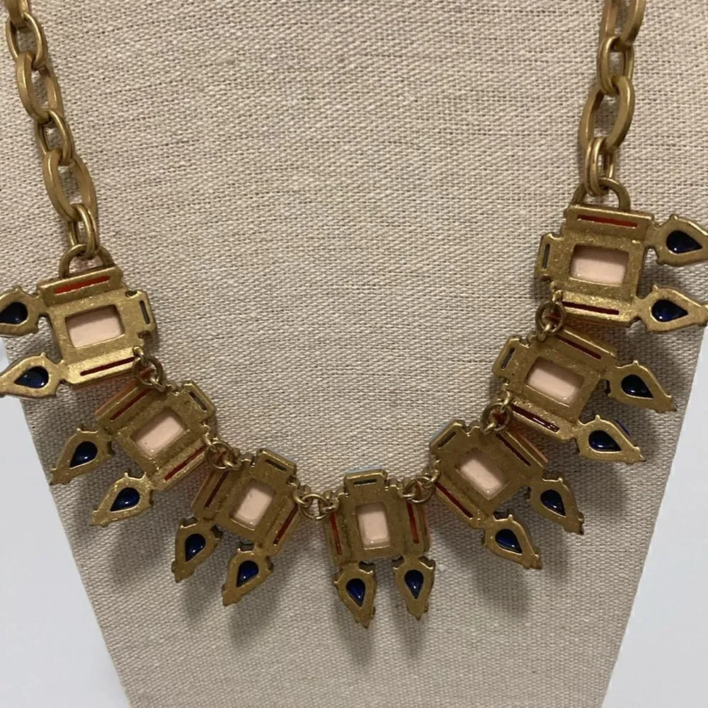 J. Crew Signed Bib Necklace on Oversized Antiqued Goldtone chain.
